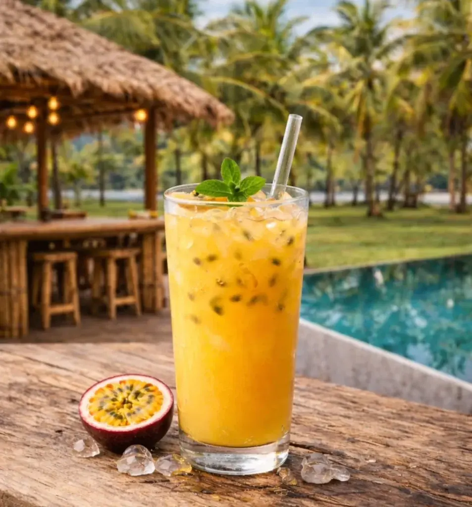 Iced passion fruit juice beside the pool and palapa bar