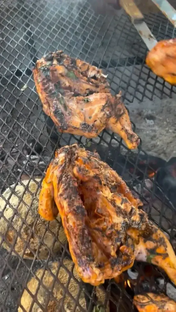 Close-up of grilled chicken on the barbecue