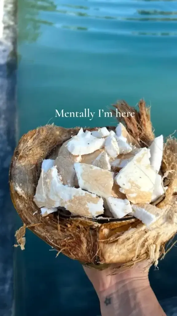 Fresh coconut meat in a coconut shell